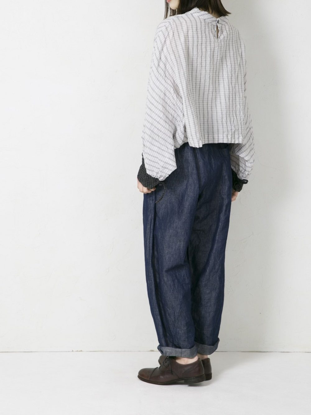 Vlas Blomme  Vintage  Blue Checkブラウス