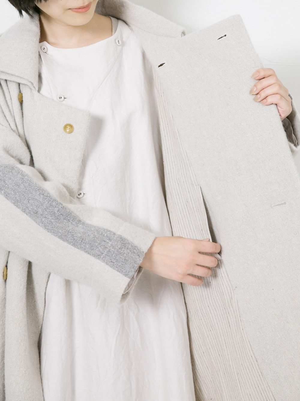 Linen Wool Panel Tweed ループカラーコート | ITEM | Vlas blomme