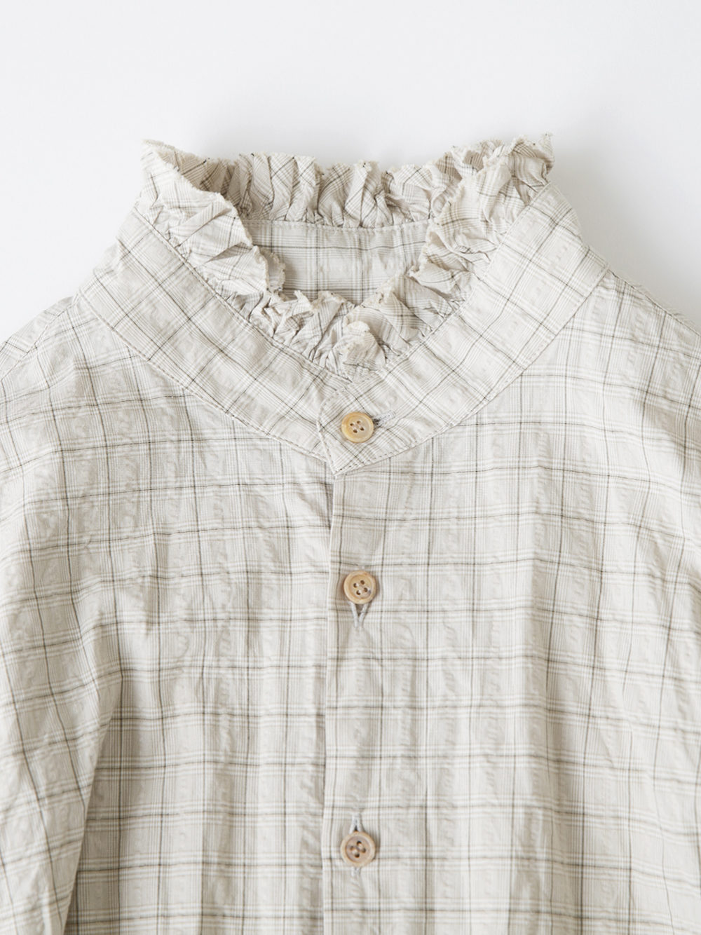 Glen Check Seersucker フリルスタンドカラーシャツ | ITEM | Vlas